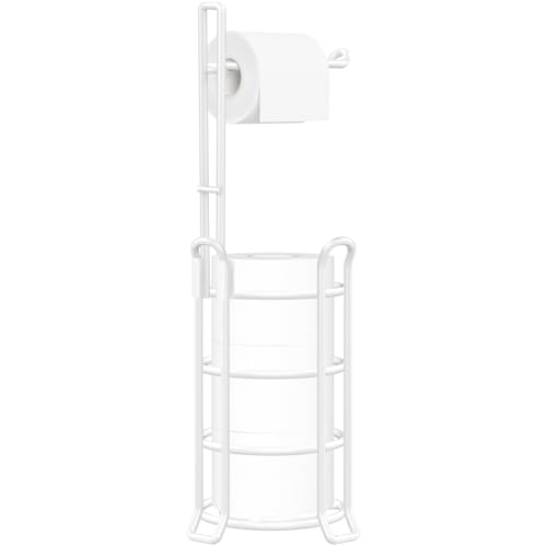 TomCare Toilet Paper Holder Stand Free Standing, Holds 4 Mega Rolls, White | Tool-Free Assembly, Detachable Metal Wire Frame, Powder-Coated Finish, Easy Storage and Flexible Bathroom Placement - color: White, size: Standard