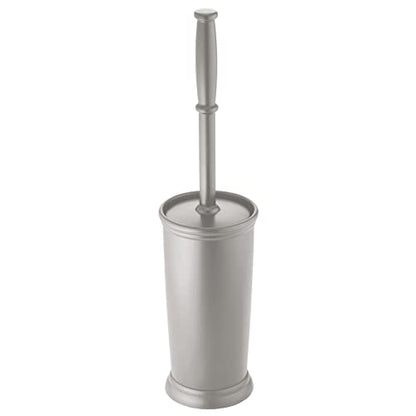 mDesign Toilet Bowl Brush and Holder - Covered Bathroom Toilet Brush - Standing Toilet Bowl Scrubber in Modern Holder - Compact, Space Saving, Deep Cleaning Brush for Toilet - Hyde Collection - Gray - color: Gray
