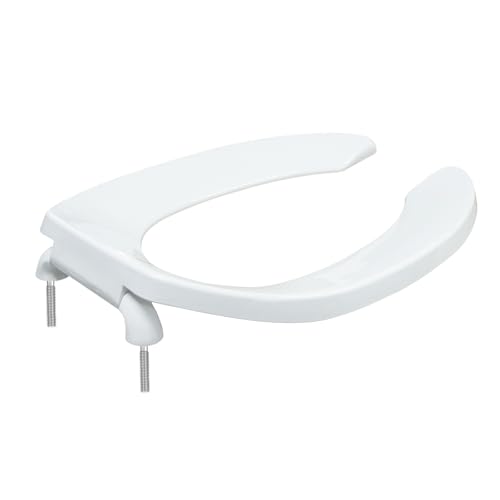 Heavy Duty Commercial Open Front Toilet Seat, Elongated 18.5-Inch, 1PACK | Public Toilet Seat for Hospital, Hotel, School, Church, PP Material, Fits Most Toilet Bowl Seat, White