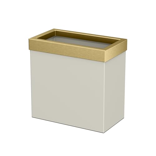 Gatco Modern Rectangle Wastebasket, Matte Pearl and Brushed Brass Combo - Stainless Steel Trash Can with Removable Lid, Leakproof, 3 Gallon Capacity for Bathroom, Bedroom, Kitchen, or Office - color: Matte Pearl / Brass