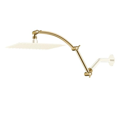 Hibbent All Metal 16'' Shower Head Extension Arm, Brushed Brass | Solid Brass Adjustable Shower Arm with Lock Joint, Flexible Height & Angle, Universal Connection Shower Head Extender - color: Brushed Brass, size: 16 Inch