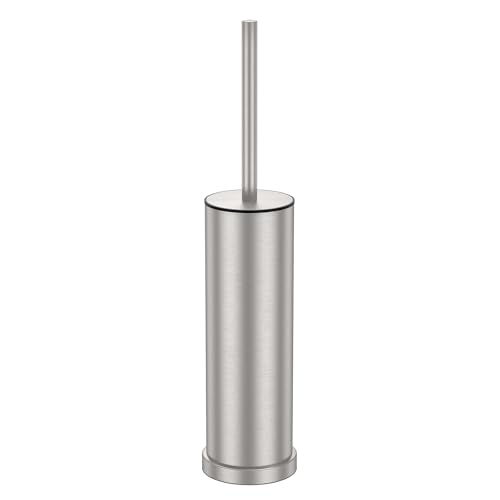 Stain Nickel Toilet Brush and Holder Set，Stainless Steel Heavy Duty Toilet Bowl Brush，Extra Long Handled Modern Toilet Cleaner Brush with Replaceable Head, Removable Inner Bowl, and Splash Protection - color: Stain Nickel, size: 1 Pack