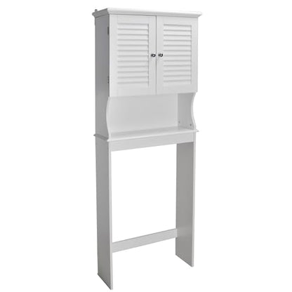 Redmon Louvered Double Doors Over the Toilet Space Saver Storage Cabinet (Full Side Panels), Adjustable Center Shelf, 23.50 Inch Width x 63.00 Inch Height, White Semi Gloss Enamel Finish