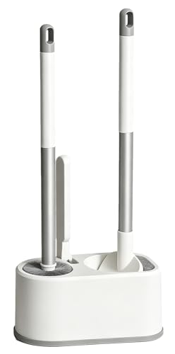 Basaza Toilet Bowl Brush and Holder 3-in-1 Toilet Brush and Holder Set Toilet Scrubber for Bathroom White Hidden Toilet Cleaner Brushes Floor-Standing or Wall-Mounted - color: #B1 White 3 in 1 Toilet Brush Set