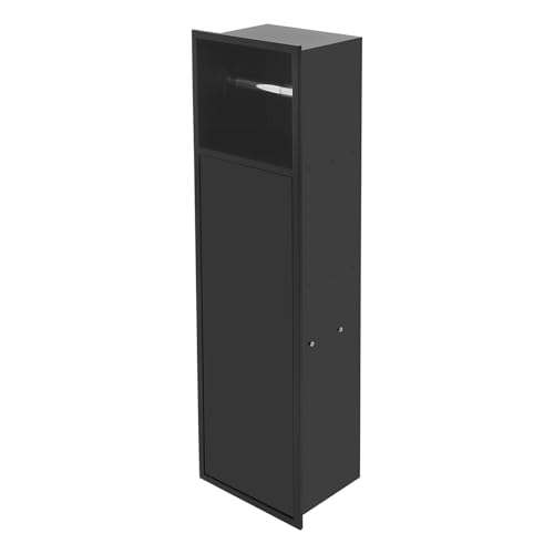 Recessed Toilet Paper Holder, 4 Tiers in Wall Toilet Paper Holder, 304 Stainless Steel Recessed Bathroom Cabinet Tissue Paper Storage Cabinet with Dispenser (Black) - color: Black