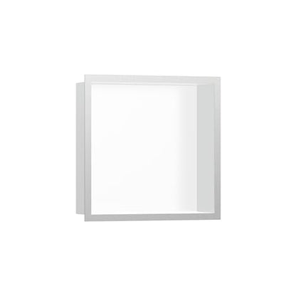 hansgrohe XtraStoris Individual Recessed Wall Niche Matte White with Design Frame 12"x 12"x 4" in Brushed Stainless Steel, 56099800 - color: Brushed Stainless Steel