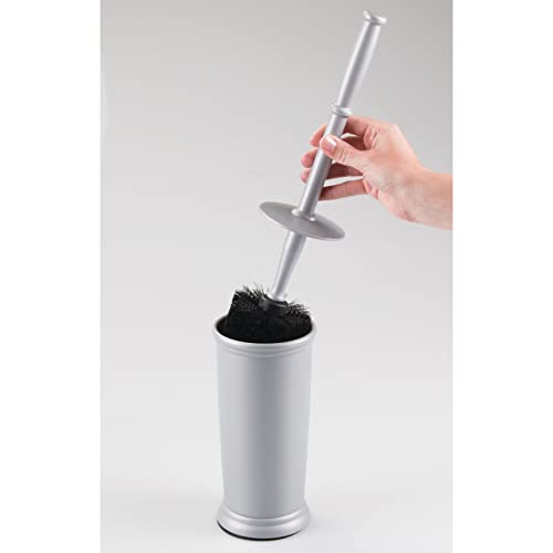 mDesign Compact Freestanding Plastic Toilet Bowl Brush and Holder for Bathroom Storage and Organization - Space Saving, Sturdy, Deep Cleaning, Covered Brush - Silver - color: Silver