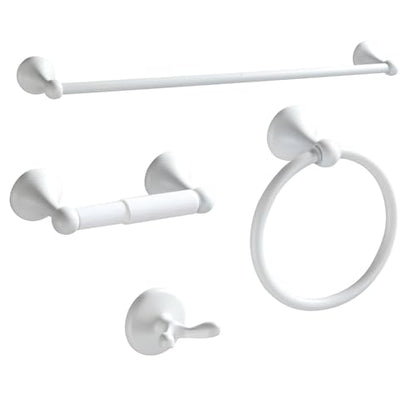 BGL Bathroom Accessories Set, White Paint Expandable Towel Bar 4-Piece Bathroom Accessory Set Wall Mounted Towel Ring Robe Hook Toilet Paper Holder Towel Holder - color: White