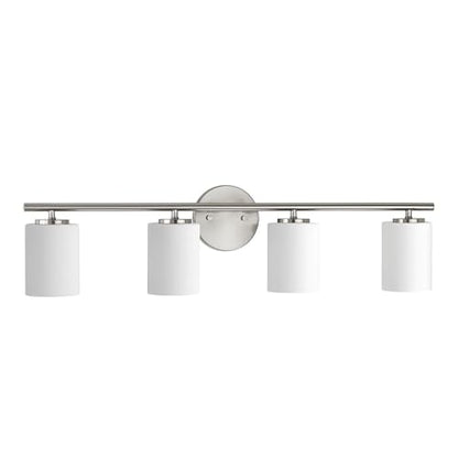 Progress Lighting 4-Light Etched White Glass Modern Bath Vanity Light, Replay Collection, Brushed Nickel (P2160-09) - color: Brushed Nickel, size: 4-Light