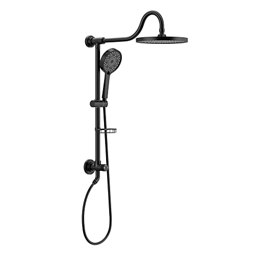 Tearel 9 Inches Rainfall Shower Head and Handheld Showerhead Combo Shower System with Slide Bar, Matte Black - color: Matte Black