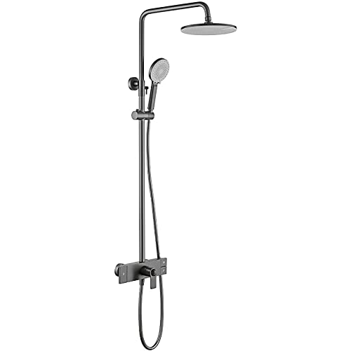 Shower Faucet Set Thermostatic System Wall Mounted Rain Combo Single Handle Tub and Trim Kit 9 Inches Rainfall Head with Waterfall Spout, Handheld Sprayer,Black (Gun Grey) - color: Gun Grey