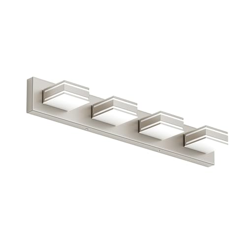 Ralbay 30inch Brushed Nickel Vanity Light for Bathroom 4-Light Metal Acrylic Modern LED Bathroom Light Fixtures - color: Brushed Nickel, size: 30 inch