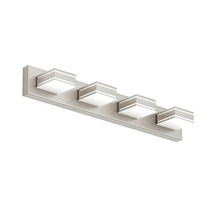 Ralbay 30inch Brushed Nickel Vanity Light for Bathroom 4-Light Metal Acrylic Modern LED Bathroom Light Fixtures - color: Brushed Nickel, size: 30 inch