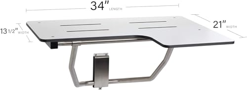 Seachrome 34" x 22.5" Lift-Assist L-Shaped Reversible Bathroom Shower Bath Transfer Seat, Folding, Wall-Mounted, White Phenolic Seat - color: White, size: 34 x 22.5