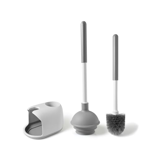 Eyliden Toilet Plunger & Brush Set, 3-Step Suction Cup, Compact Caddy | Space-Saving Toilet Deep Cleaning Combo with Holder, Ultra-Tight Seal, Durable, Nylon Bristles, Bathroom Essentials