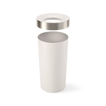 Umbra Vento Kitchen Trash Can, Open Top Bin, 16.5 Gallon, Sand/Nickel | Brushed metal accents, bag concealing design, easy wipe clean, fits home and office, durable plastic - color: Sand/Nickel