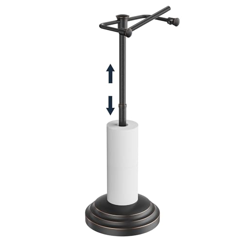 Bathroom Toilet Paper Holder Stand Oil Rubbed Bronze Roll Holder | Free Standing Pivoting Toilet Tissue Holder Adjustable Height (14 to 24 Inch) Stainless Steel Heavy Weighted Base - color: Oil Rubbed Bronze
