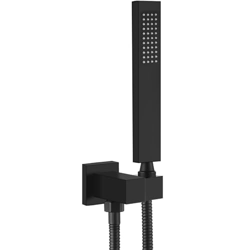 Heyalan SUS304 Handheld Shower Set with Hose & Wall Holder, Matte Black | SUS304 stainless steel wand, straight-style design, single rain spray, 59-inch long hose and standard 1/2-inch connection - color: Matte Black, style: Straight Style