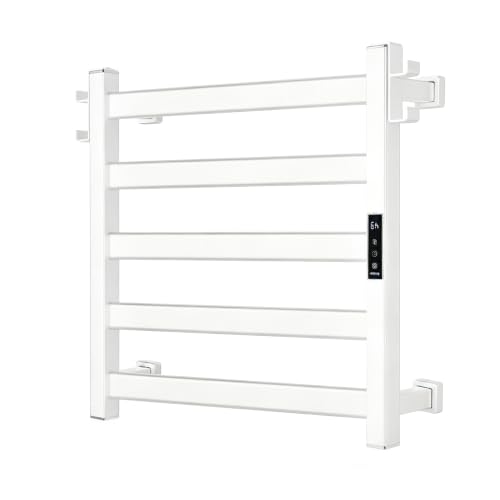 EA15 Series Towel Warmer, 5 Bar, White | Heated Towel Rack, Classic Square Tube, Dual Hooks, Built-in Thermo Control and Timer, Memory Function, Work with Smart Plug - color: White, size: 5 Bar