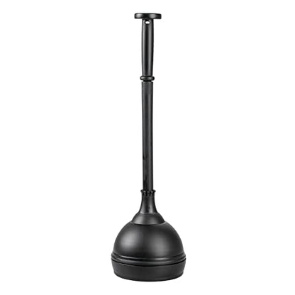 mDesign Plastic Toilet Plunger with Lift & Lock Cover Set, Compact Discreet Freestanding Storage Caddy Holder for Bathroom, Powder Room, Modern Design - Heavy Duty - Hyde Collection, Black - color: Black