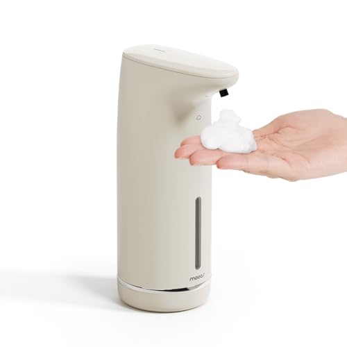mooas Milky Foaming Hand Soap Dispenser, Automatic, Rechargeable (Ivory) | 2-Level Adjustable, IPX5 Waterproof, USB-C Charging, 10.8oz Capacity, Foaming Soap, Automatic Cleaning, Kitchen, Bathroom - color: Ivory