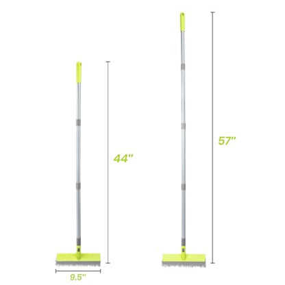 Floor Scrub Brush with 57" Long Handle, 2 in 1 Scrape and Deck Brush Floor Scrubber for Cleaning Smooth Concrete, Carpet, Patio, Kitchen Wall and Tile