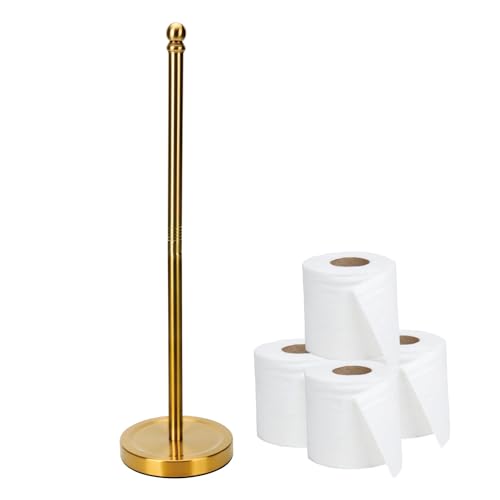 Toilet Paper Holder Stand Storage 5 Paper Rolls, Gold Freestanding TP Roll Holder, Stainless Steel (Gold)