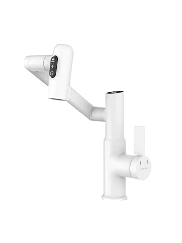 Rotatable Bathroom Faucet with Temperature Display in Fahrenheit (Batteries-Free), 3 Water Outlet Modes, White, BF2204-4 - color: White