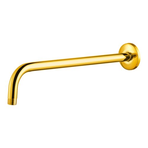 OFFO Shower Arm with Flange, 16 in Bright Gold Wall Mount Replacement Angle Shower Head Arm Wall-Mounted For Fixed Shower Head & Handheld Showerhead - color: Bright Gold, style: 16 in