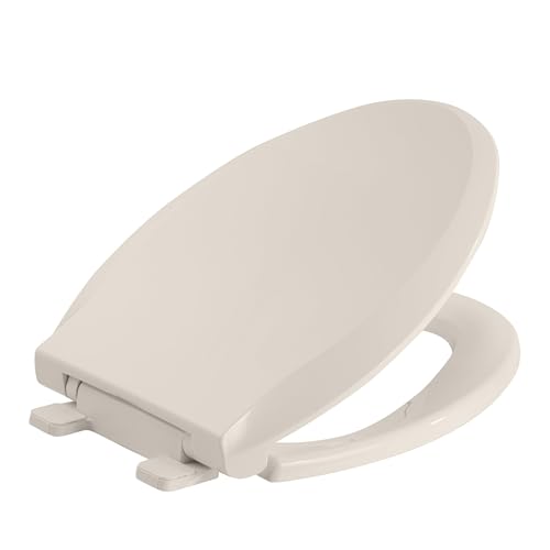 19" Elongated Toilet Seat Slow Close, Almond Color Polypropylene with Never-Loosen Durable Lid, Quiet Close and Easy to Install and Clean - color: Almond, Standard, size: Elongated (19″)