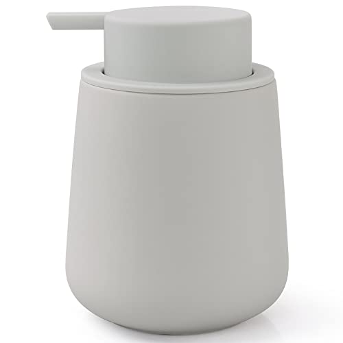 BosilunLife Ceramic Soap Dispenser - Dish Soap Dispenser for Bathroom 12Oz | Refillable Liquid Hand Wash Dispenser for Essential Oil, Lotion Soap, Rubber Paint Light Grey - color: Rubber Light Grey