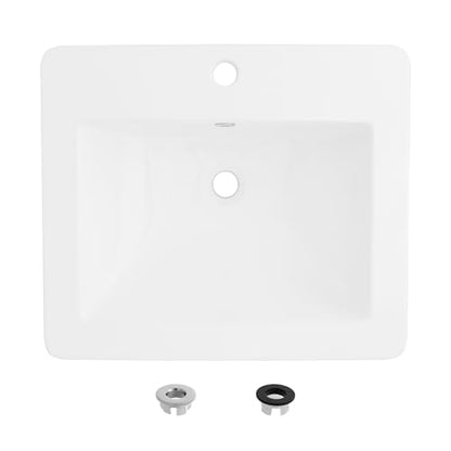 Stylish 21" White Porcelain Top-Mount Bathroom Sink, Rectangular Basin with Overflow Caps, High-Gloss Finish, cUPC Certified, Fits 22″ Cabinets, P-211H - style: 21" White Porcelain Top-Mount Bathroom Sink