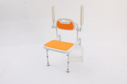 14 Inch Wall Mounted Folding Shower Chair w/Backrest,Height Adjustable | Folding Shower Chair Bathing Adjustable 5-Height Seat Non-Slip Double Leg Design Orange Bathroom Safety Seniors Adults