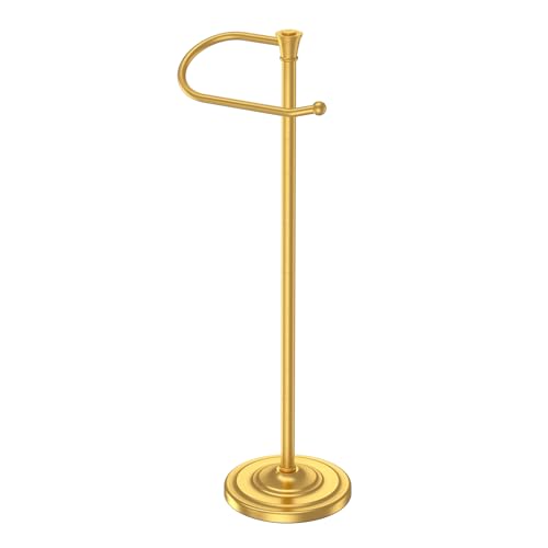 Toilet Paper Holder Free Standing, 25” H Stainless Steel Brass Gold Toilet Paper Stand, Weighted Base Floor Tissue Roll Holder for Bathroom,Toilet Roll Stand - color: Brass Gold