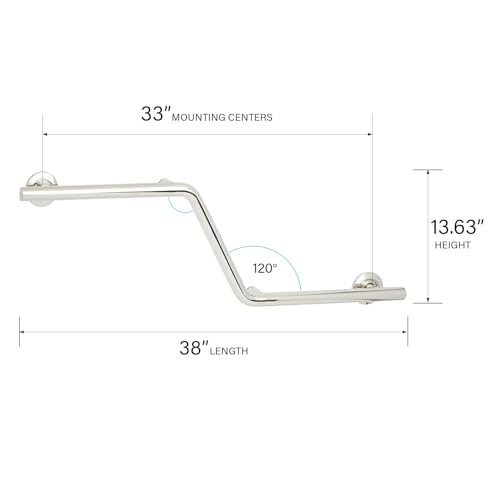 Seachrome Bathroom Grab Bar, 38 inch Stainless Steel, Right Handed Zuma Bar, 1 1/4 inch Diameter, Handicap Grab Bar, Safety Rail, Polished Stainless (Model: GWR-3638-QCR-PS) - color: Polished Stainless, style: Right-Hand