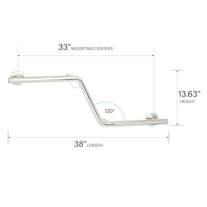 Seachrome Bathroom Grab Bar, 38 inch Stainless Steel, Right Handed Zuma Bar, 1 1/4 inch Diameter, Handicap Grab Bar, Safety Rail, Polished Stainless (Model: GWR-3638-QCR-PS) - color: Polished Stainless, style: Right-Hand