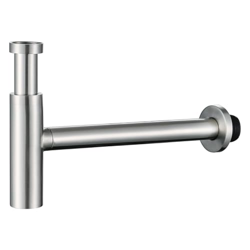 Brushed Nickel Bottle P Trap Brass Round 1 1/4 Inch Decorative P-Trap,Lavatory Adjustable Basin Sink Waste Drain P-Trap Kit, General US Standard,SW-83088BN. - color: T01-Brushed Nickel