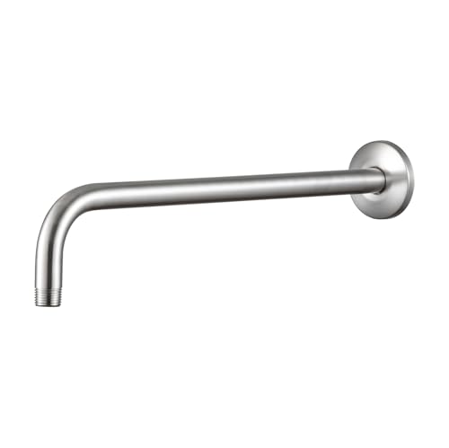 OFFO Shower Arm with Flange, 12 in Brushed Nickel Wall Mount Replacement Angle Shower Head Arm Wall-Mounted For Fixed Shower Head & Handheld Showerhead - color: Brushed Nickel, style: 12 in
