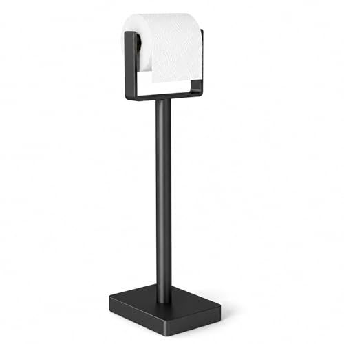 YUMORE Toilet Paper Holder Stand with Weighted Base, Matte Black | Freestanding Stainless Steel Paper Holder with Spring-Loaded Roll Arm for Bathroom - color: Matte Black, size: Standard Style