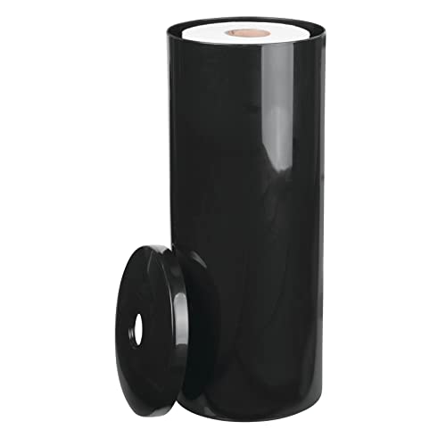 mDesign Plastic Floor Stand Toilet Paper Organizer with Cover, 3-Roll Space-Saving Tissue Storage for Bathroom - Fits Under Sink, Vanity, Shelf, in Cabinet, Corner - Aura Collection - Black - color: Black, size: 1 Pack