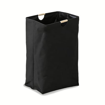 Collapsible Laundry Hamper Bag with Wooden Handles - 72L/19 Gallon Large Capacity Waterproof Oxford Cloth Storage Basket, Freestanding No Wire Frame, for Dorm Room, Bedroom, Bathroom (Max-Black) - size: Max-Black