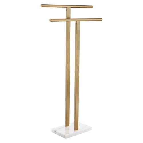 KOKOSIRI Standing Towel Rack for Bathroom Floor 2-Tier Towel Holder Free Stand with Heavy Marble Base Thicken Steady Champagne Bronze Stainless Steel THS0005-CPG - color: Champagne Bronze
