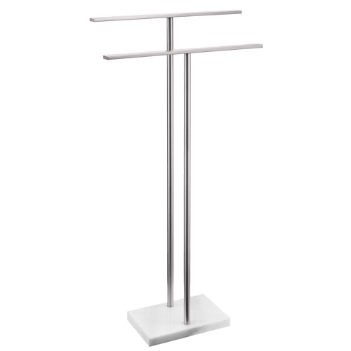 Free Standing Towel Rack Brushed Nickel 2-Tier Towel Holder for Bathroom Floor Stand with Heavy Marble Base Thicken Steady Design Stainless Steel AN7005BR - color: Brushed Nickel
