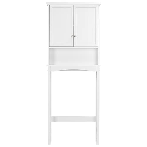 UTEX Over the Toilet Storage Cabinet with Doors, Adjustable Shelf, White | Raised-Panel Doors, Adjustable Interior Shelf, Open Storage, Anti-Tip Device, 33-Inch Clearance, FSC-Certified Wood