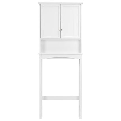 UTEX Over the Toilet Storage Cabinet with Doors, Adjustable Shelf, White | Raised-Panel Doors, Adjustable Interior Shelf, Open Storage, Anti-Tip Device, 33-Inch Clearance, FSC-Certified Wood