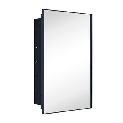 TEHOME Recessed Mount 16x26'' Squared Rectangle Matt Black Bathroom Medicine Cabinet with Mirror Black Metal Framed Rectanglular Medicine Cabinet 2 Adjustable Glass Shelves - color: Black