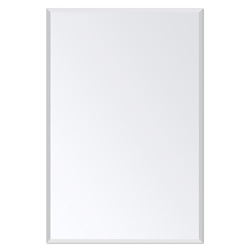 Frameless Bathroom Mirror for Wall, Rectangle Beveled Edge Mirror for Over Sink, Tempered Glass, Shatterproof, Hangs Horizontally or Vertically for Living Room, Entryway, Restroom, 24" x 16" - size: 24"L x 16"W