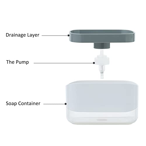 Dish Soap Dispenser for Kitchen Sink with Sponge Holder, RUFCRIL 12oz/350ml Soap Pump Dispenser and Sponge Holder, White - color: White-12 Oz