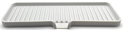 Silicone Soap Dish Tray and Sponge Holder with Drain Chute, Rectangular, Kitchen and Bathroom Sink Organizer (Light Grey, 12"x4") - color: Light Grey, size: (LG) 12"x4"
