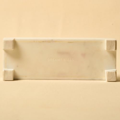 Banswara White Marble Vanity Tray - 11×4 Inch | Marble Tray for Bathroom, Perfume, Jewellery & Dressing | Trinket Tray, Bathroom Tray for Toiletries | Anti-Slip | Handmade in India